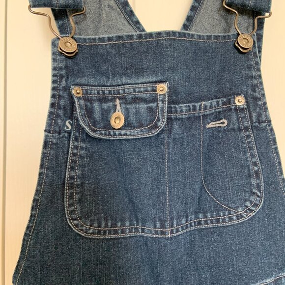 Vintage 90s Silver Jeans Flare Carpenter Denim Blue Overalls Size 5/31 - Picture 4 of 16
